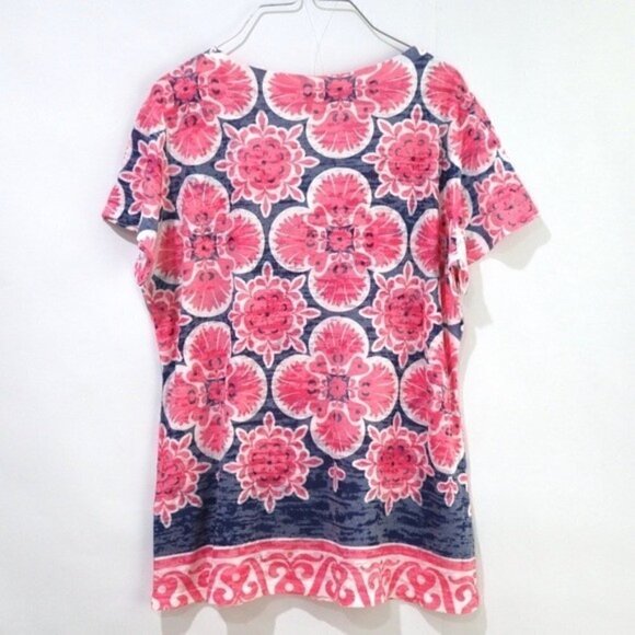 Before & Again Floral Print Short Sleeve Graphic Shirt Pink Large - Picture 7 of 10